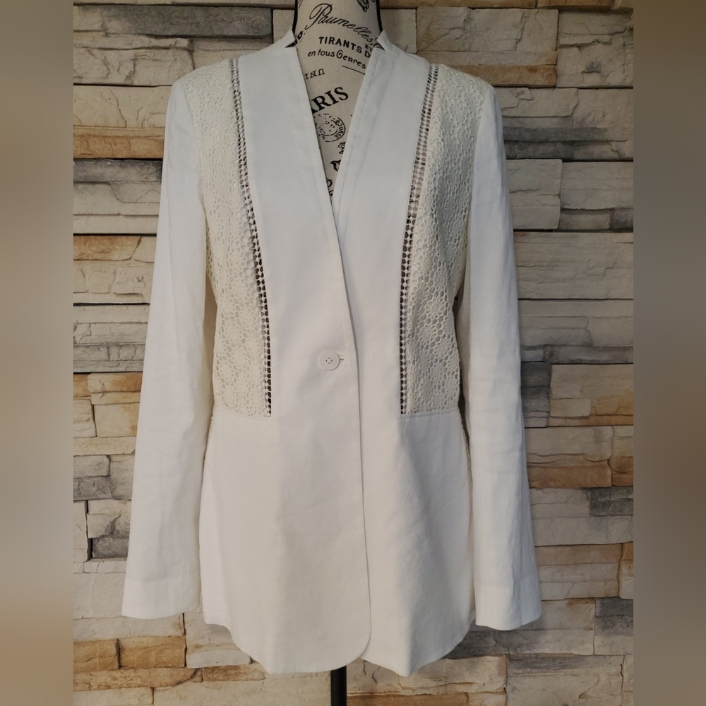 NWT Elie Tahari Linen Blend White BONNIE Laced Women's Jacket Size 4